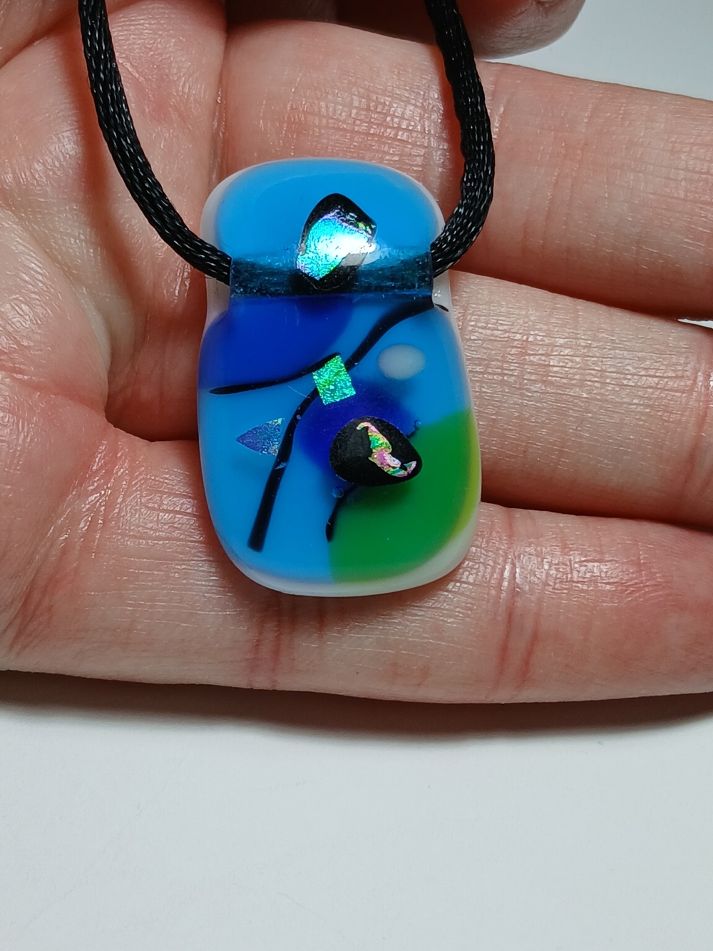Handmade In Yucatan Mex - Blue & Green Glass Pendant Necklace